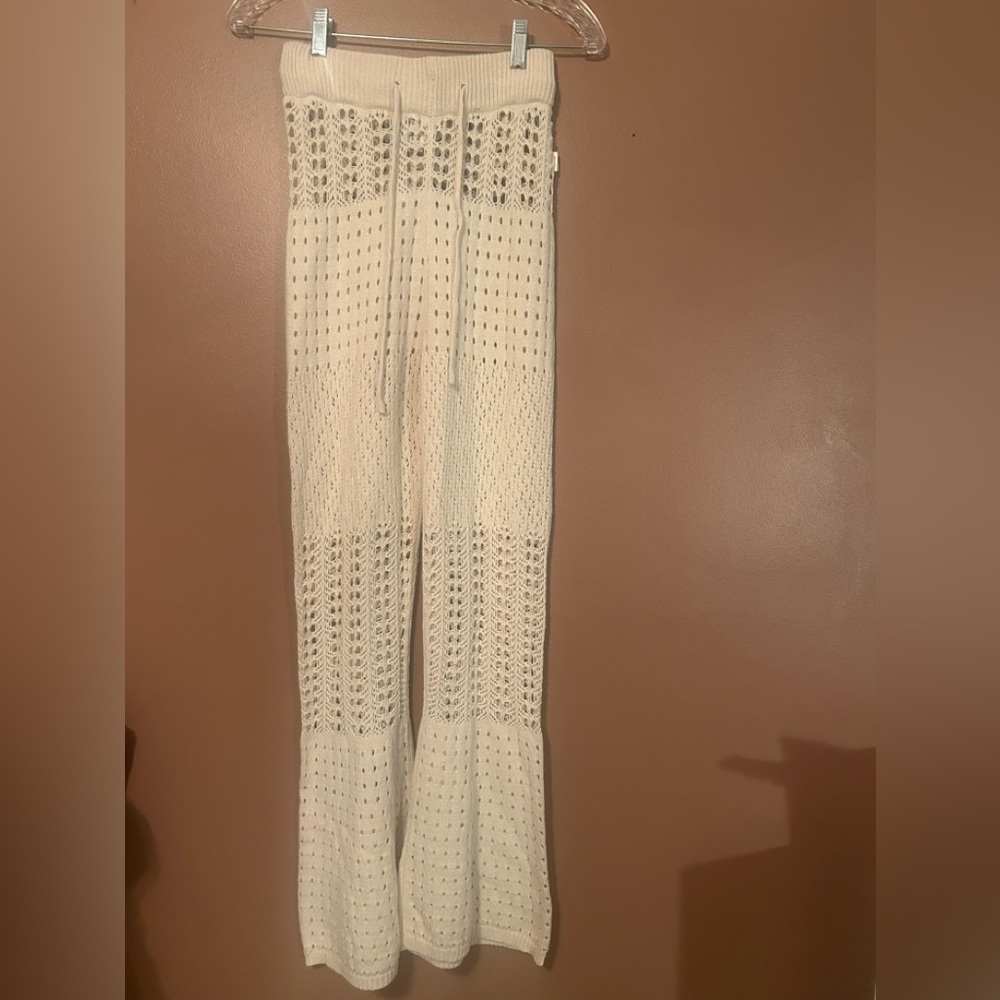 Sincerely Jules Swim Coverup Knit Crochet Beige Pants Size XS NWOT